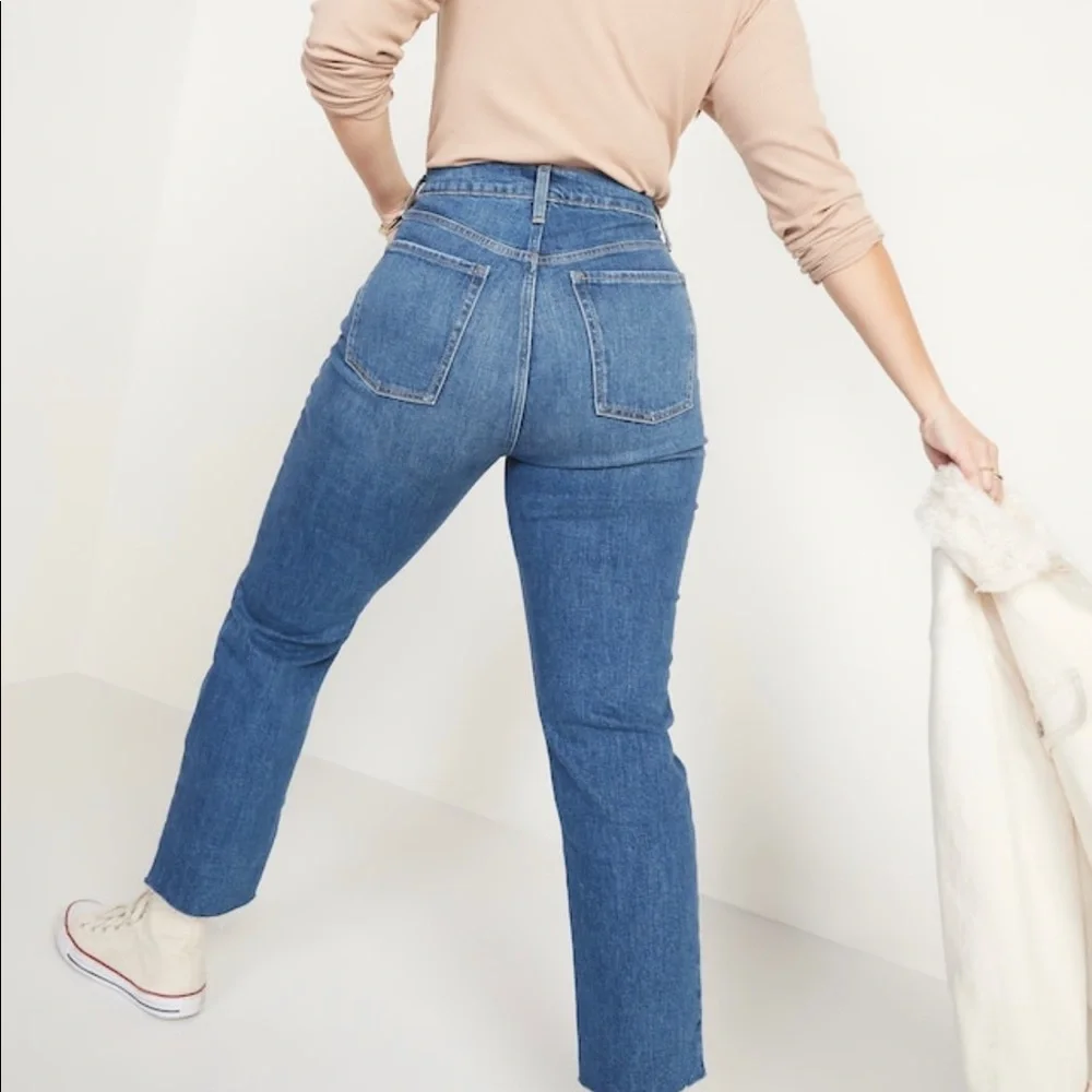 Old Navy Size 8 Extra High Rise Sky-Hi Straight Raw-Hem Ankle Jeans Button Fly - Picture 5 of 10
